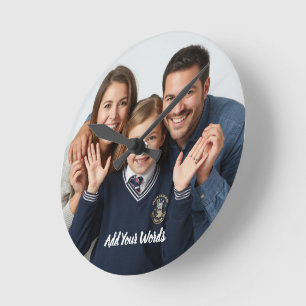 Elegant Custom Photo & Text Personalized Round Clock