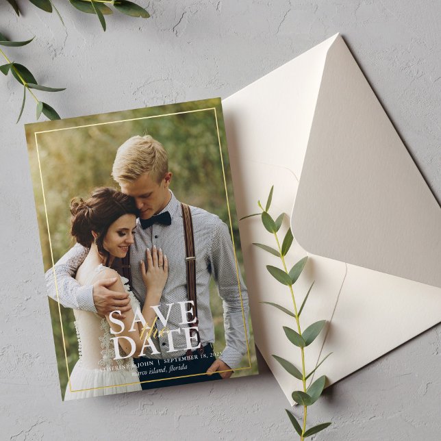 Elegant Custom Photo Wedding Save the Date Foil Invitation (Creator Uploaded)
