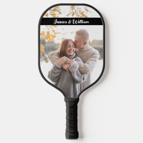 Elegant Custom photos couple name monogram family Pickleball Paddle