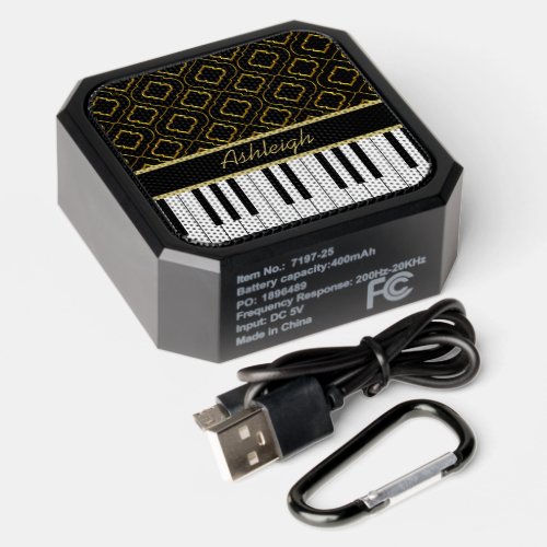 Elegant Custom Piano Keys with Gold Quatrefoil Bluetooth Speaker