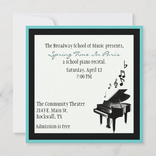 Elegant Custom Piano Recital Invitation