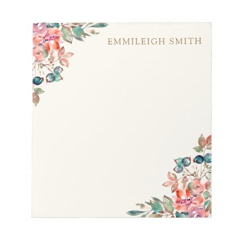 Elegant Custom Pink Floral Greenery Notepad