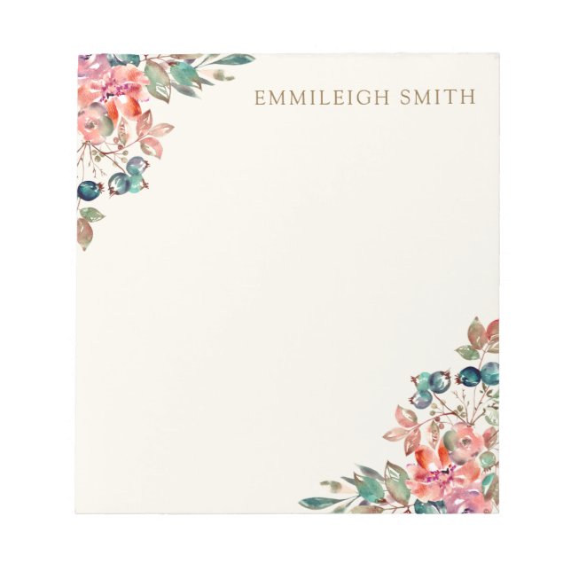 Elegant Custom Pink Floral Greenery Notepad (Front)