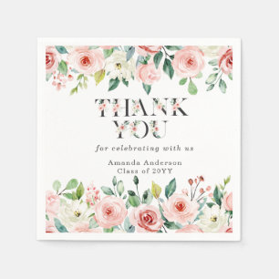 Elegant Custom Pink Floral Thank You Graduation  Napkins