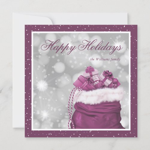Elegant Custom Pink Snow Happy Holiday Cards