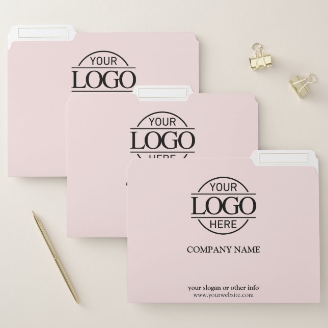 Elegant Custom Pink & White Company Business Logo File Folder (Set)