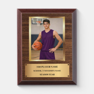 Elegant Custom Player Photo Gold Frame basketball Award Plaque