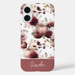 elegant Custom Pumpkin and Flowers pattern iPhone 16 Case