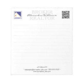 Elegant Custom Realtor Logo QR Code Lined Business Notepad