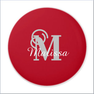 Elegant Custom Red Initial and Name Ceramic Knob
