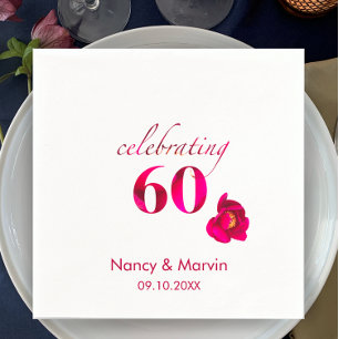 Elegant Custom Red Rose Floral 60th Anniversary Napkins
