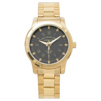 Elegant Custom Retirement Commemorative Black Gold Watch