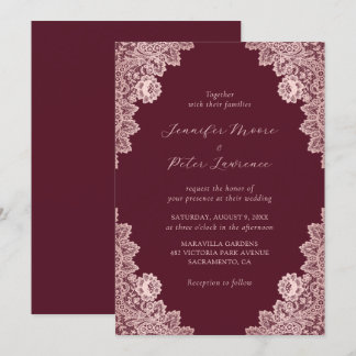 Elegant Custom Rose Gold and Burgundy Wedding Invitation