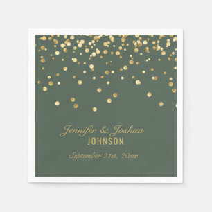 Elegant Custom SAGE GREEN Gold Confetti Wedding Napkins