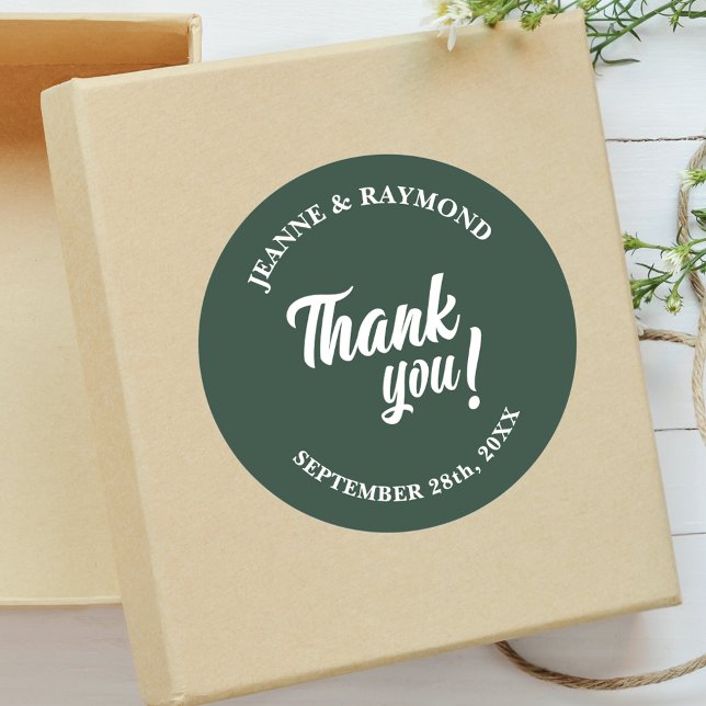 Elegant Custom Sage Green Thank You Wedding Favor Classic Round Sticker (Creator Uploaded)