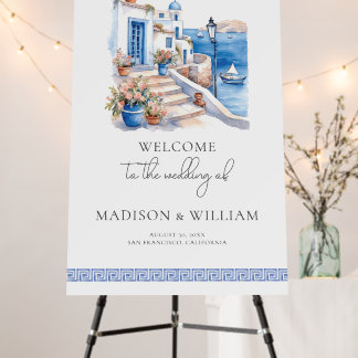 Elegant Custom Santorini Greece Watercolor Wedding Foam Board
