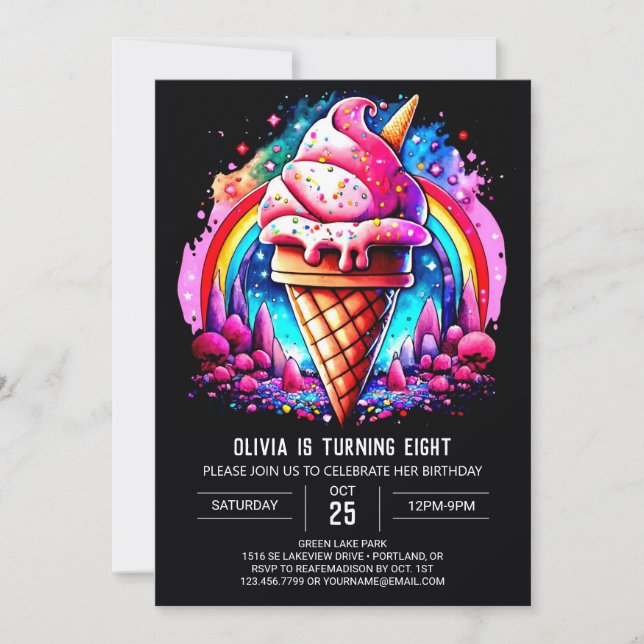 Elegant Custom Scoop Ice Cream Birthday Invitation (Front)