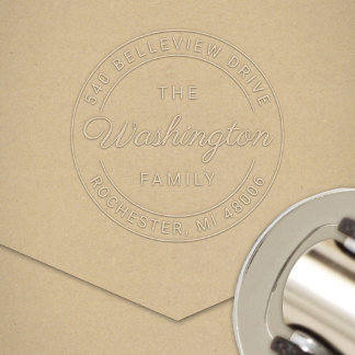 Elegant Custom Script Family Name Round Address Embosser
