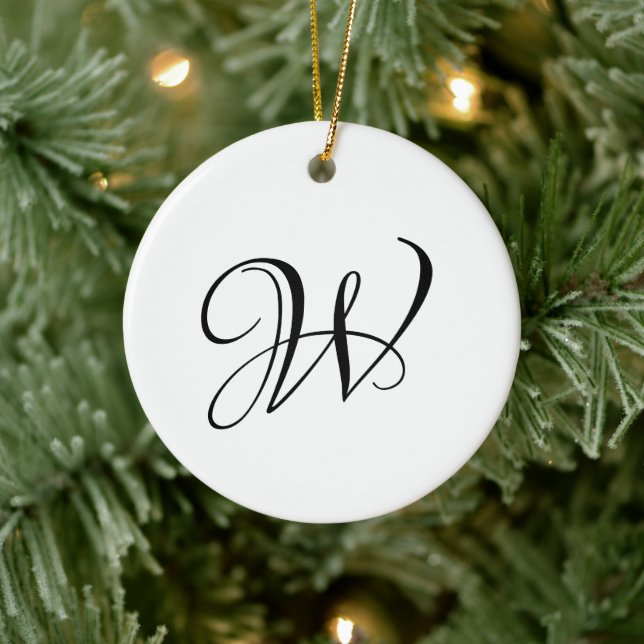 Elegant custom script monogram initial Christmas Ceramic Ornament (Tree)