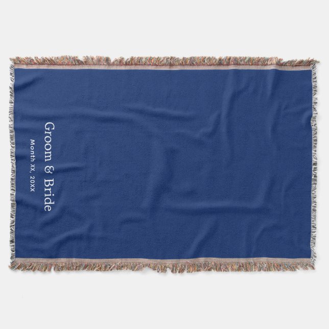Elegant Custom Script Navy Wedding Throw Blanket (Front)