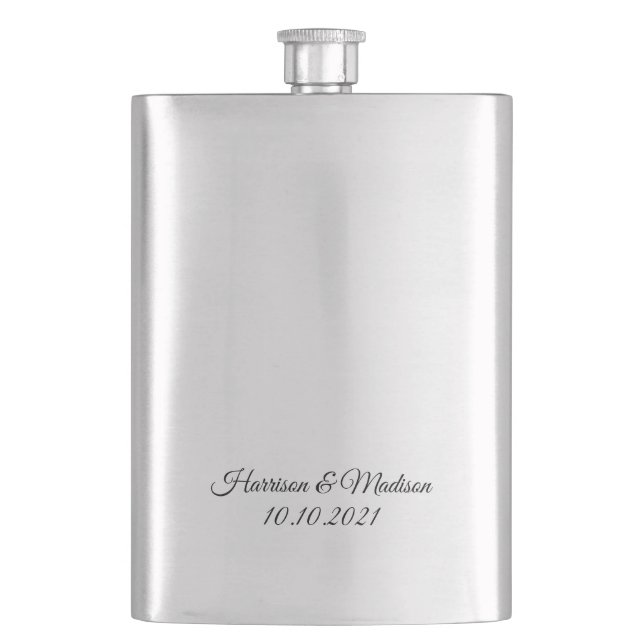 Elegant custom script text chic Wedding gift favor Flask (Front)