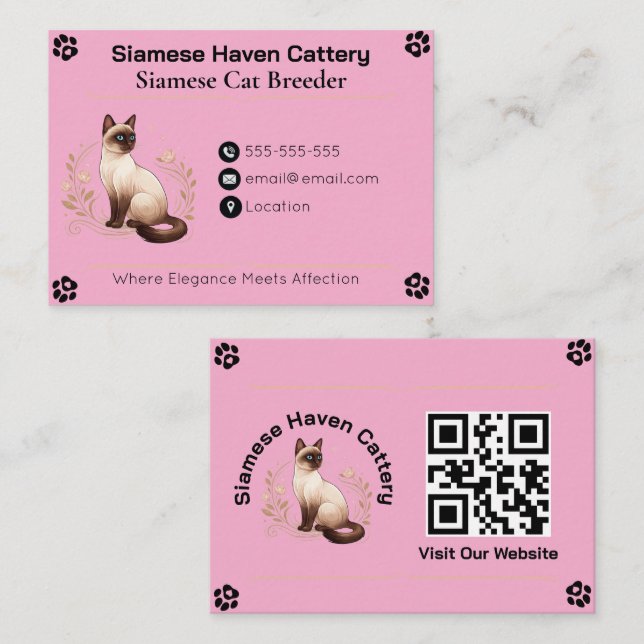 Elegant Custom Siamese Cattery Business Card  (Front/Back)
