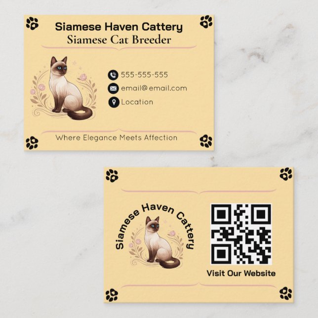 Elegant Custom Siamese Cattery Business Card  (Front/Back)