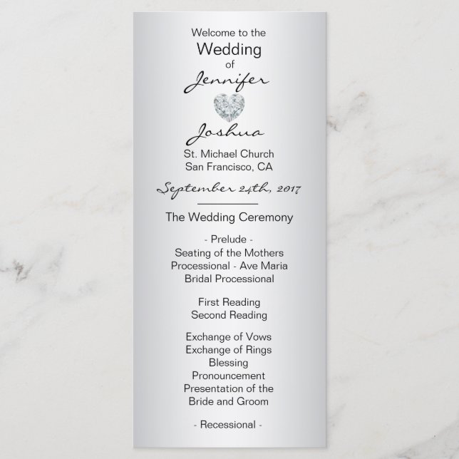 Elegant Custom Silver Black Wedding Programs (Front)