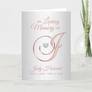 Elegant Custom Silver Grey Rose Gold Funeral Letterpress Thank You Card