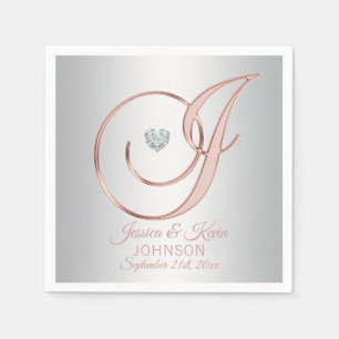Elegant Custom Silver Grey Rose Gold Wedding Napki Napkins