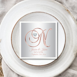 Elegant Custom Silver Grey Rose Gold Wedding Napkins