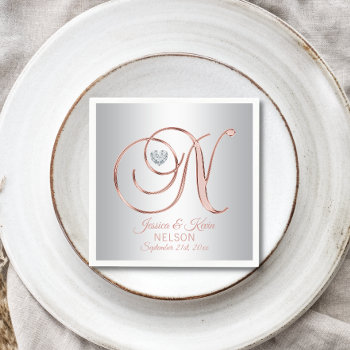 Elegant Custom Silver Grey Rose Gold Wedding Napkins by UniqueWeddingShop at Zazzle