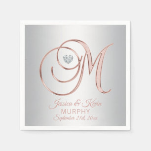 Elegant Custom Silver Grey Rose Gold Wedding Napkins