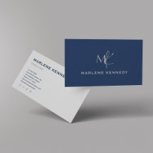 Elegant Custom Silver Monogram Navy Blue Business 