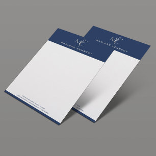 Elegant Custom Silver Monogram Navy Blue Letterhead