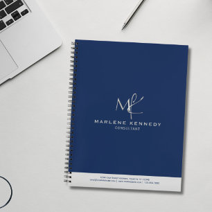 Elegant Custom Silver Monogram Navy Blue Notebook