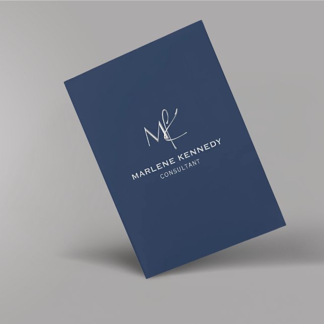 Elegant Custom Silver Monogram Navy Blue Pocket  Pocket Folder (Creator Uploaded)