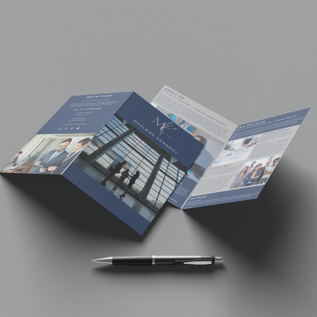 Elegant Custom Silver Navy Blue Bifold template Brochure (Creator Uploaded)