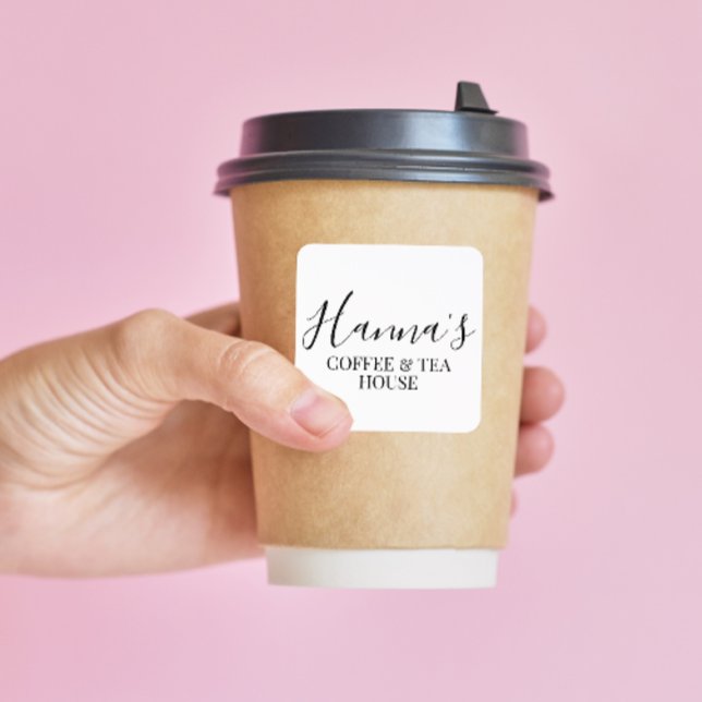 Elegant Custom Small Business Name White  Square Sticker (Modern small business personalized name sticker)