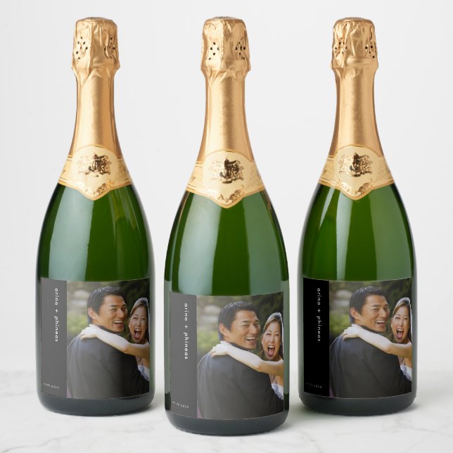 Elegant Custom Sparkling Wine Wedding Photo Label (Bottles)
