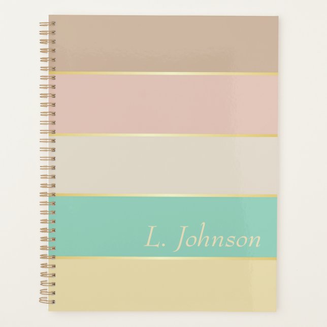 elegant Custom Summer Colors Color Block Stripes Planner (Front)
