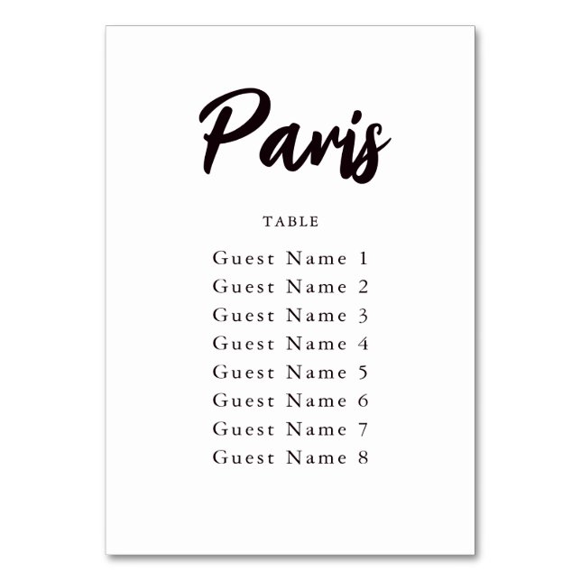 Elegant Custom Table Name Seating Assignment Number (Front)