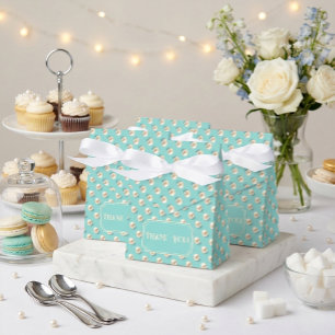 Elegant Custom Teal and Pearl Polka Dot Favor Box 