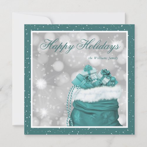 Elegant Custom Teal Snow Happy Holiday Cards