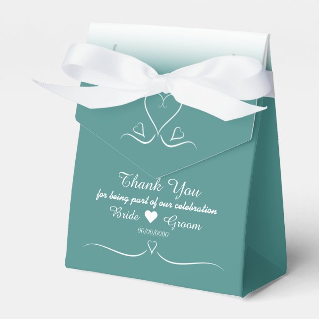 Elegant Custom Teal Wedding Heart Favor Box (Front Side)