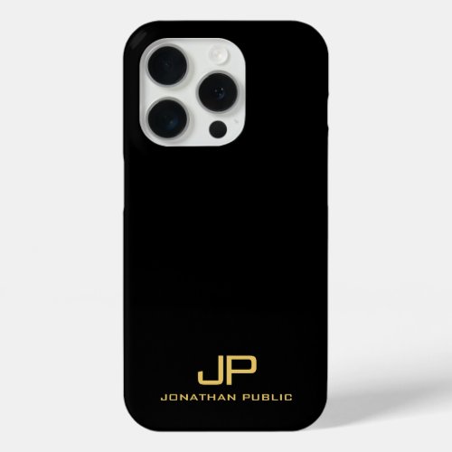 Elegant Custom Template Monogram Black And Gold iPhone 15 Pro Case