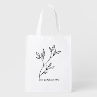Elegant Custom Text Black and White Simple Style Grocery Bag