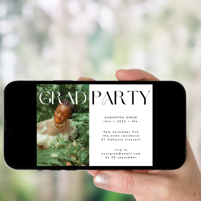 Elegant Custom Text Grad Photo Party Invitation (Front Digital)