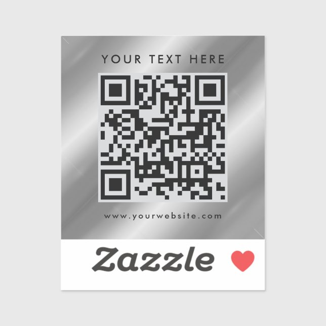 Elegant Custom Text Logo QR Code Template Silver Sticker (Sheet)