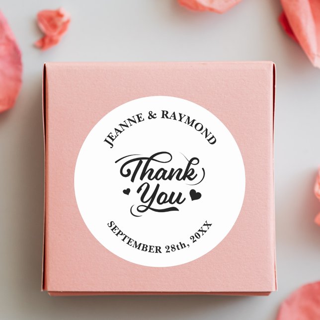 Elegant Custom Thank You Love Wedding Favor Classic Round Sticker (Creator Uploaded)